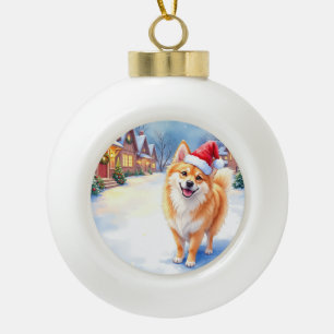 Finnischer Lapphund Schneedorfgemeinde Weihnachtsm Keramik Kugel-Ornament