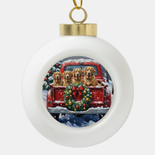 Finnischer Lapphund Weihnachten Rotes Lastwagen Ur Keramik Kugel-Ornament