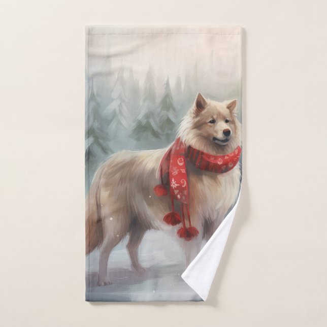 Finnischer Lappund Hund in Schnee Weihnachten Badhandtuch Set (Handtuch)