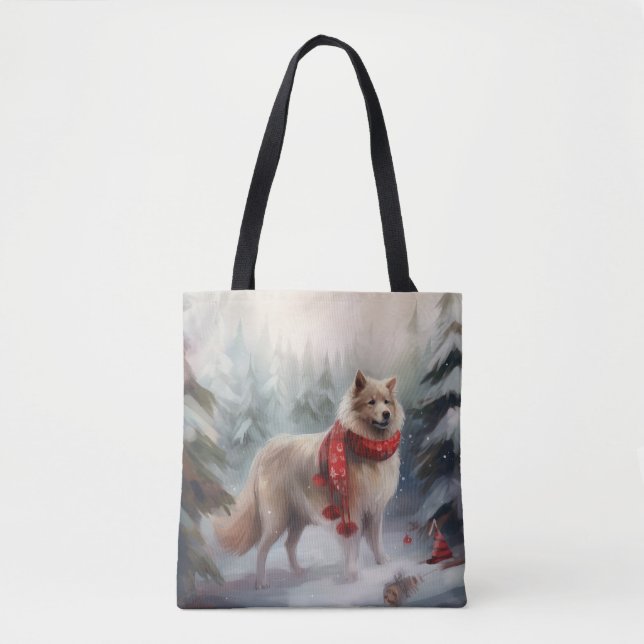Finnischer Lappund Hund in Schnee Weihnachten Tasche (Vorderseite)