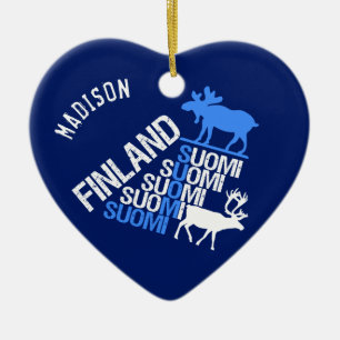 Finnischer Moose & Rentier-individuelle Name Keramik Ornament