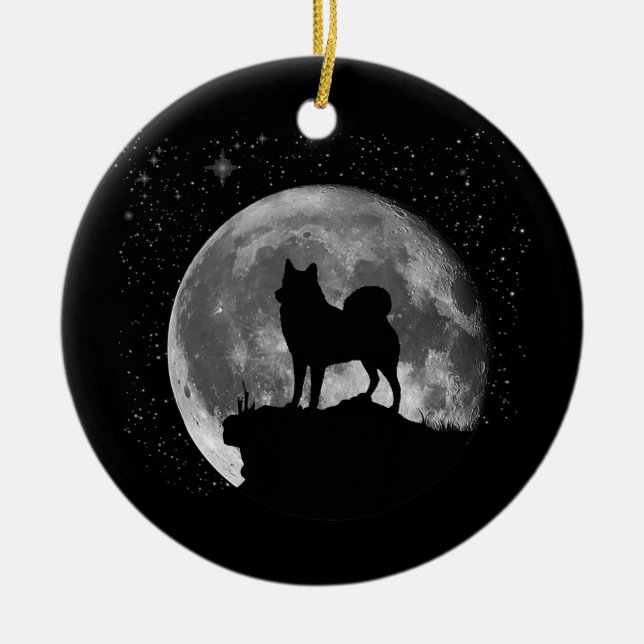 Finnischer Pom Jagdhund Spitz Moon Keramik Ornament (Vorne)