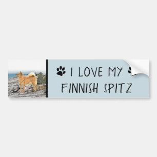 Finnischer Spitz beim Seashore-Gemälde - Hundekuns Autoaufkleber