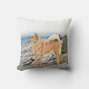 Finnischer Spitz beim Seashore-Gemälde - Hundekuns Kissen