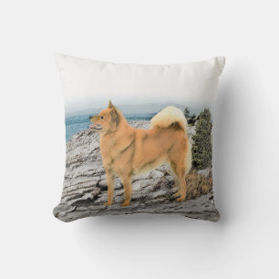 Finnischer Spitz beim Seashore-Gemälde - Hundekuns Kissen