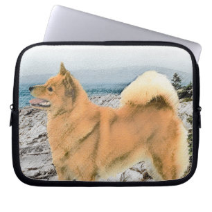 Finnischer Spitz beim Seashore-Gemälde - Hundekuns Laptopschutzhülle