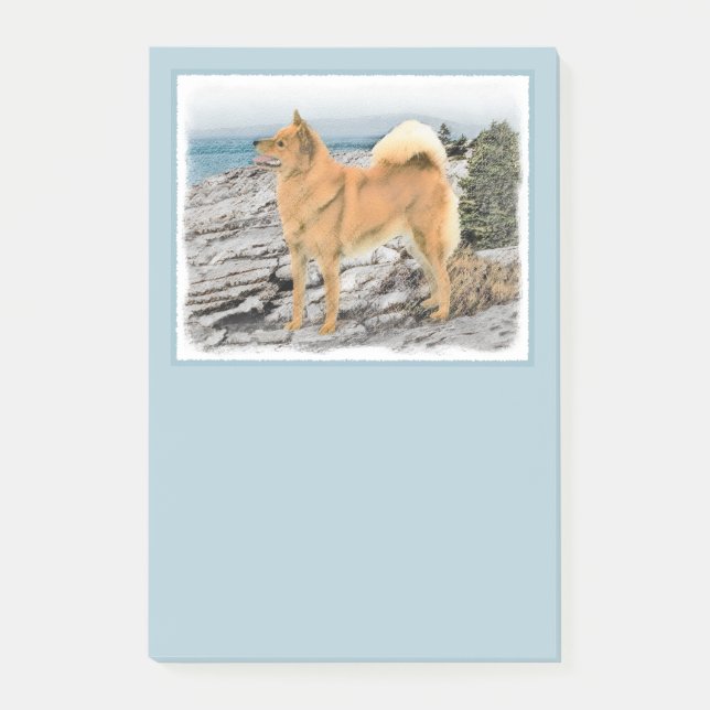 Finnischer Spitz beim Seashore-Gemälde - Hundekuns Post-it Klebezettel (Vorderseite)