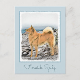 Finnischer Spitz beim Seashore-Gemälde - Hundekuns Postkarte