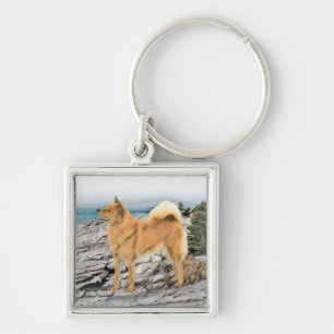 Finnischer Spitz beim Seashore-Gemälde - Hundekuns Schlüsselanhänger