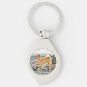 Finnischer Spitz beim Seashore-Gemälde - Hundekuns Schlüsselanhänger