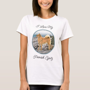 Finnischer Spitz beim Seashore-Gemälde - Hundekuns T-Shirt