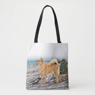 Finnischer Spitz beim Seashore-Gemälde - Hundekuns Tasche