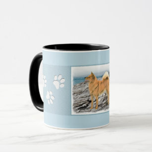 Finnischer Spitz beim Seashore-Gemälde - Hundekuns Tasse