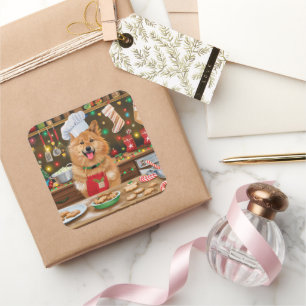 Finnischer Spitz Feiertag Backen: Feierliche Weihn Quadratischer Aufkleber