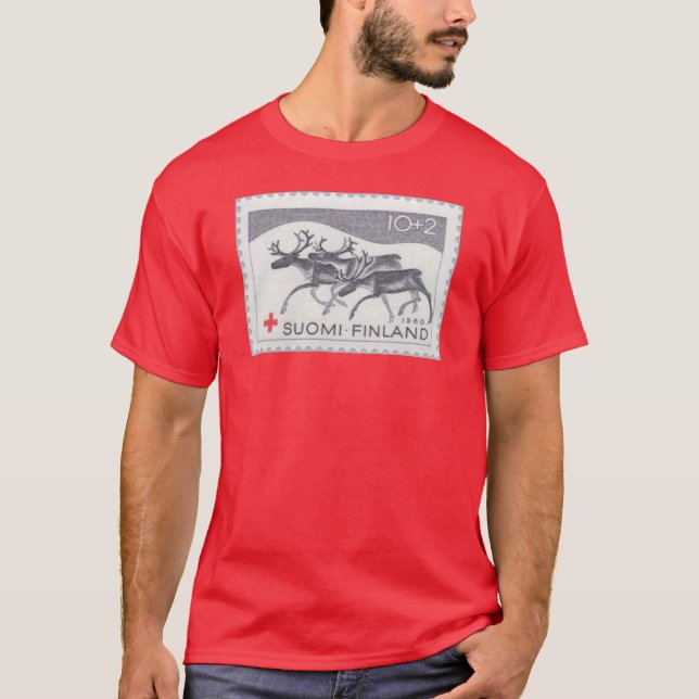 Finnischer Weihnachtsren-Briefmarken-T - Shirt (Vorderseite)