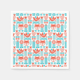 Finnisches Fox & Bird Folk Art Muster Serviette