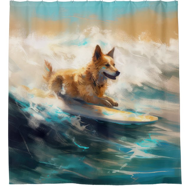 Finnisches Lapphund Beach Surfainting Duschvorhang (Vorderseite)