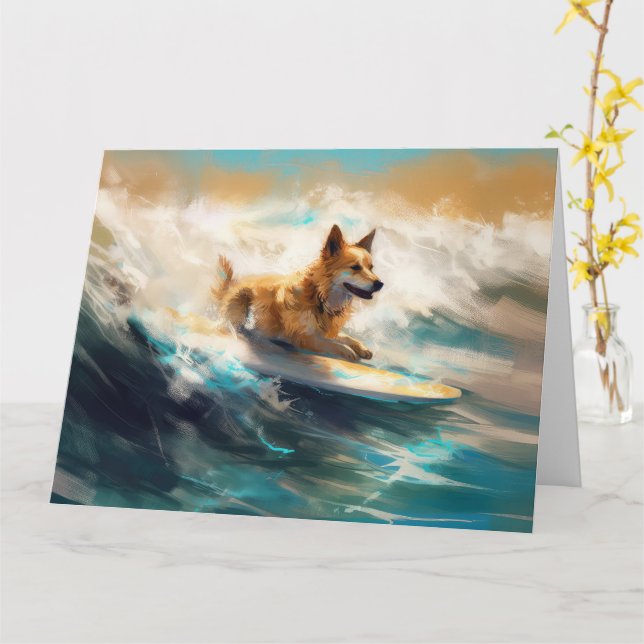Finnisches Lapphund Beach Surfainting Karte (Gelbe Blume)