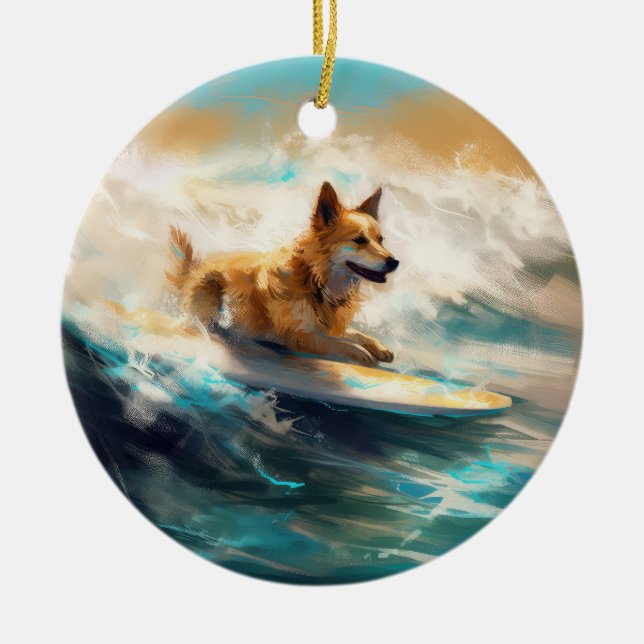 Finnisches Lapphund Beach Surfainting Keramik Ornament (Vorne)