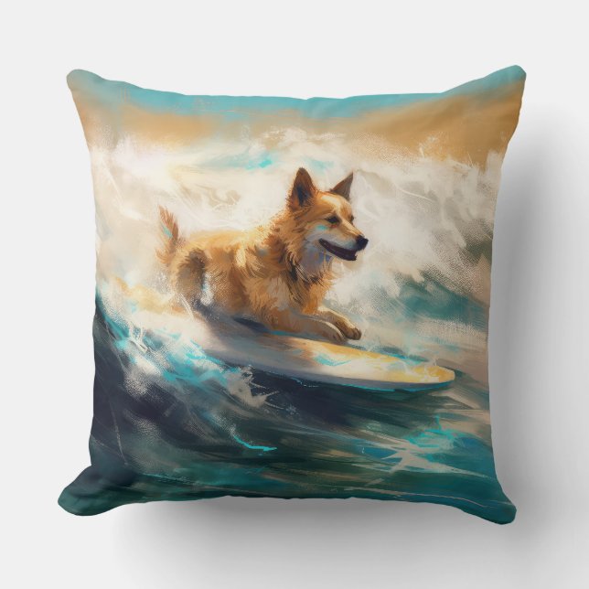 Finnisches Lapphund Beach Surfainting Kissen (Vorderseite)