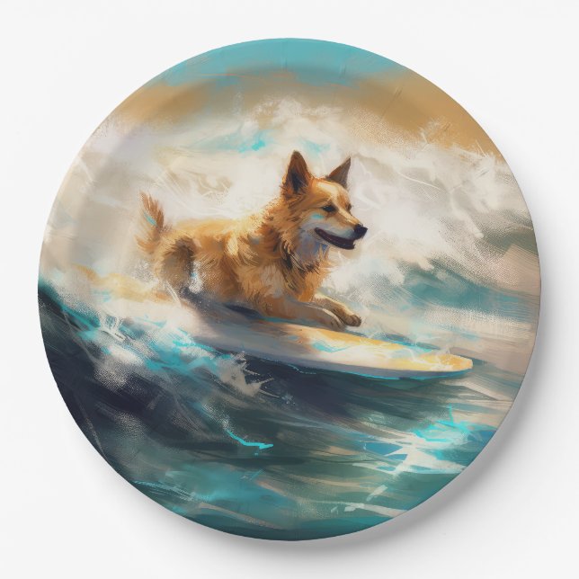Finnisches Lapphund Beach Surfainting Pappteller (Vorderseite)