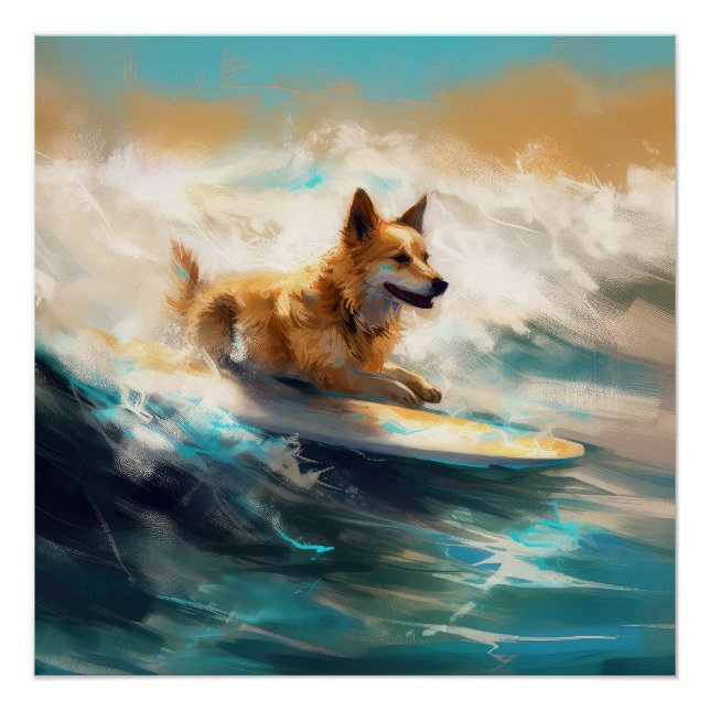 Finnisches Lapphund Beach Surfainting Poster (Vorderseite)