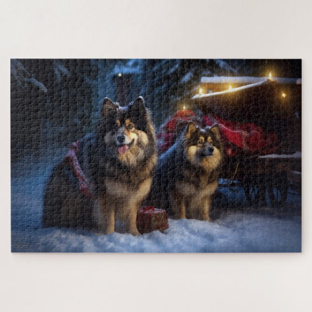 Finnisches Lapphund Snowy Sleigh Weihnachtsdekor (Horizontal)