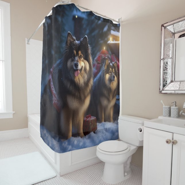 Finnisches Lapphund Snowy Sleigh Weihnachtsdekor Duschvorhang (Beispiel)