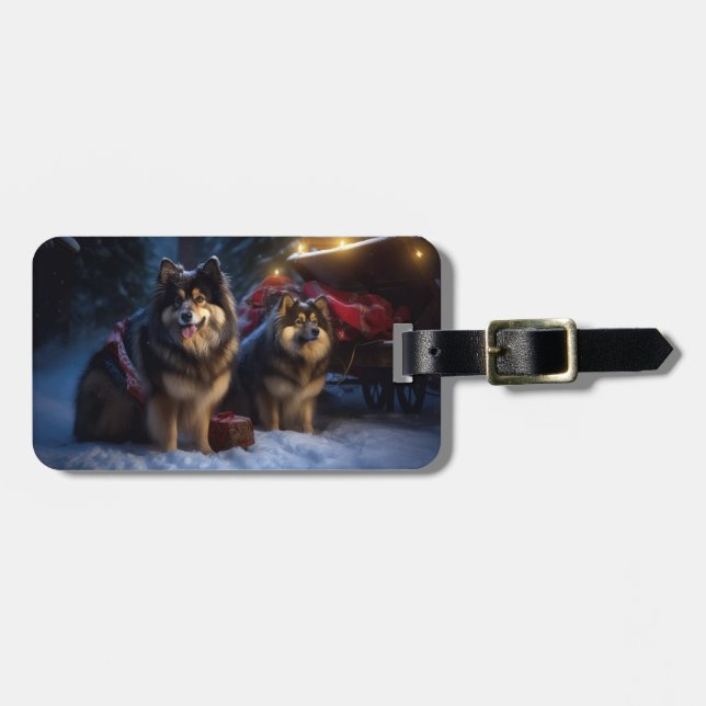 Finnisches Lapphund Snowy Sleigh Weihnachtsdekor Gepäckanhänger (Vorderseite horizontal)