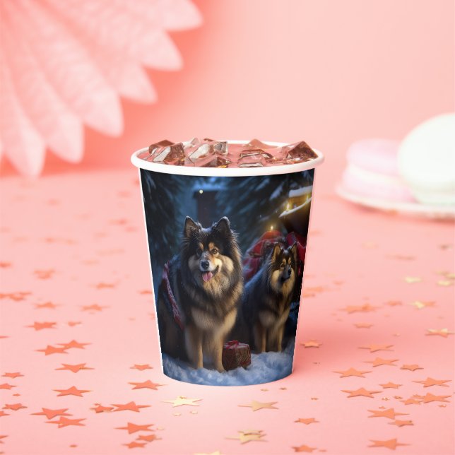 Finnisches Lapphund Snowy Sleigh Weihnachtsdekor Pappbecher (Insitu)