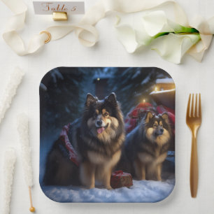 Finnisches Lapphund Snowy Sleigh Weihnachtsdekor Pappteller