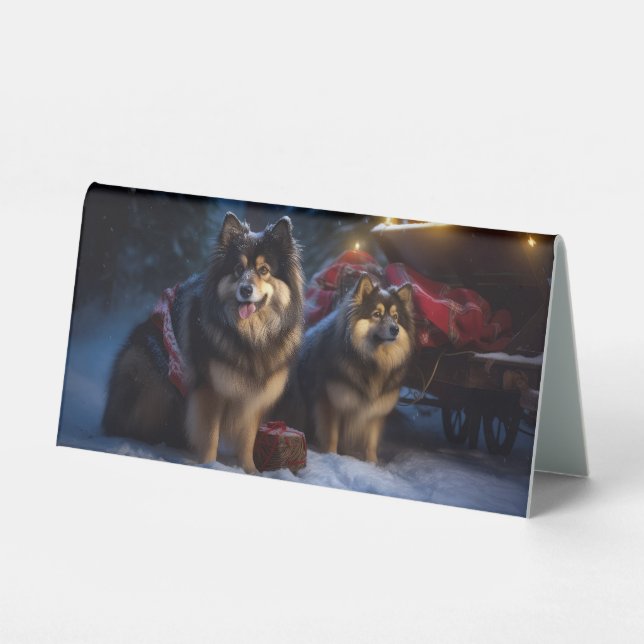 Finnisches Lapphund Snowy Sleigh Weihnachtsdekor Tischaufsteller (Vorderseite)