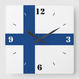 Finnisches Nationalflaggenpatt Quadratische Wanduhr