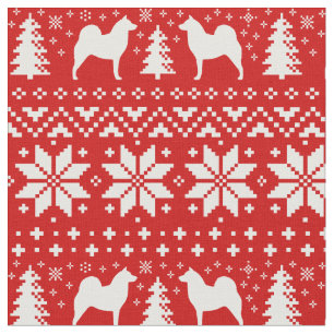 Finnisches Spitz-Silhouette-Weihnachtsmuster-Rot Stoff