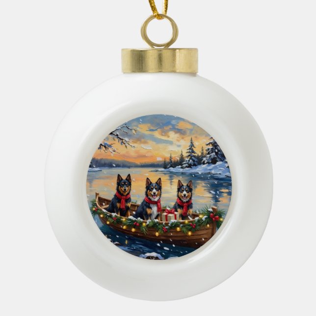 Finnish Lapphund Christmas Boat Holiday Keramik Kugel-Ornament (Vorderseite)