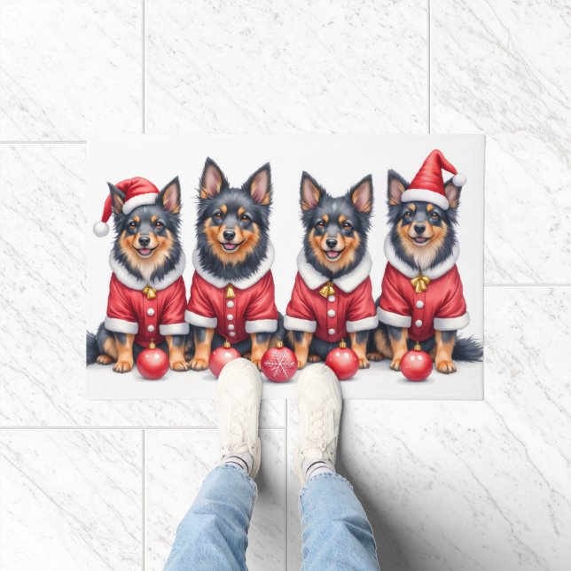 Finnish Lapphund Christmas Dress Santa Hat Fußmatte (Indoor)