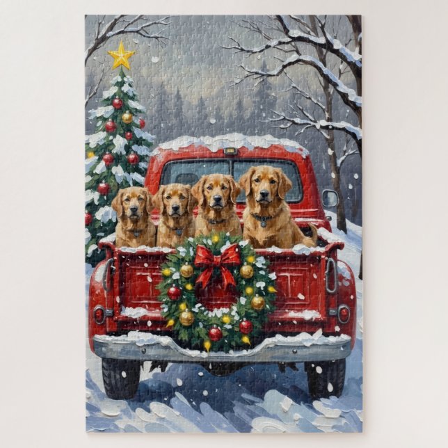 Finnish Lapphund Christmas Red Truck Holiday (Vertikal)