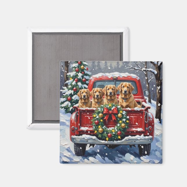 Finnish Lapphund Christmas Red Truck Holiday Magnet (Vorderseite/Rückseite)