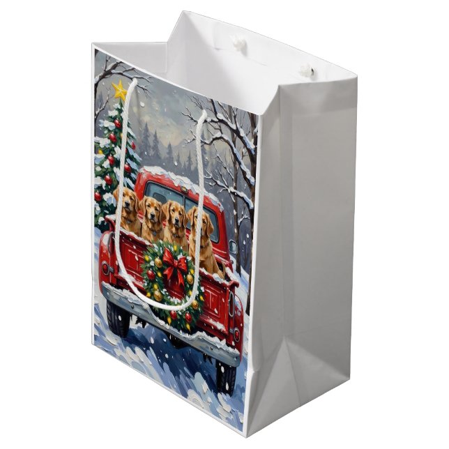 Finnish Lapphund Christmas Red Truck Holiday Mittlere Geschenktüte (Vorderseite Schrägansicht)