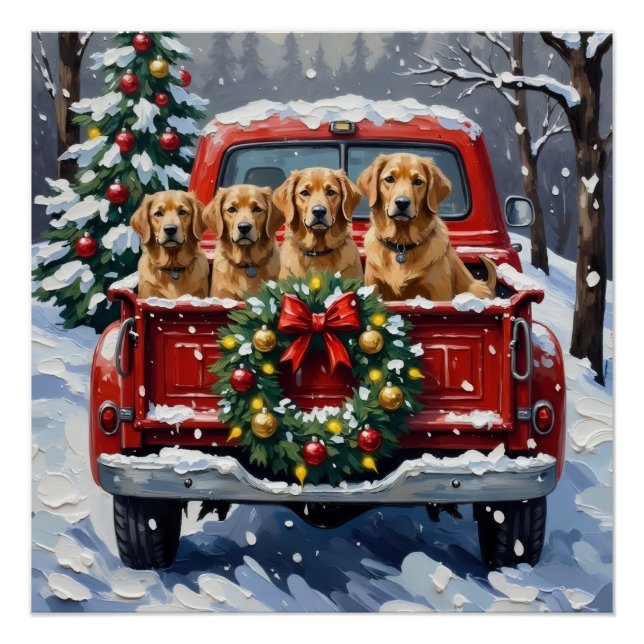 Finnish Lapphund Christmas Red Truck Holiday Poster (Vorderseite)
