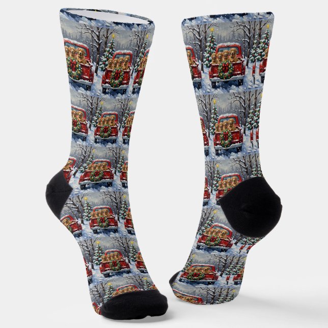 Finnish Lapphund Christmas Red Truck Holiday Socken (Gewinkelt)