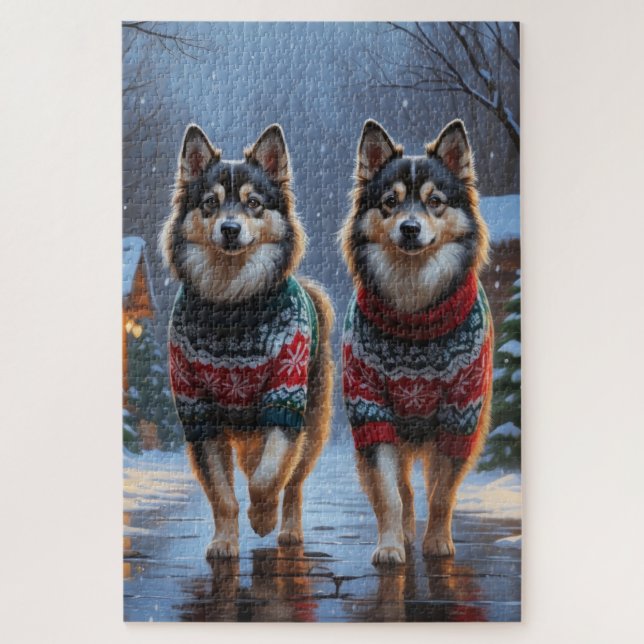 Finnish Lapphund Dogs Christmas Snow Holiday (Vertikal)