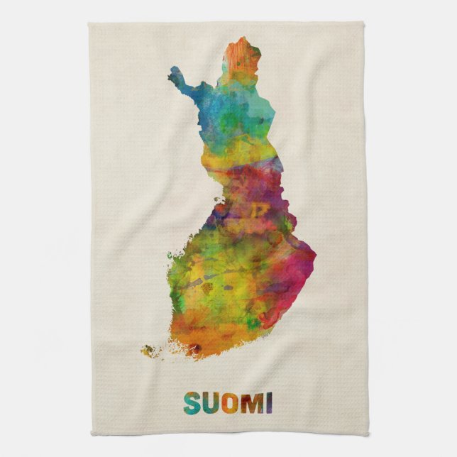 Finnland-Aquarell-Karte (Suomi) Geschirrtuch (Vertikal)