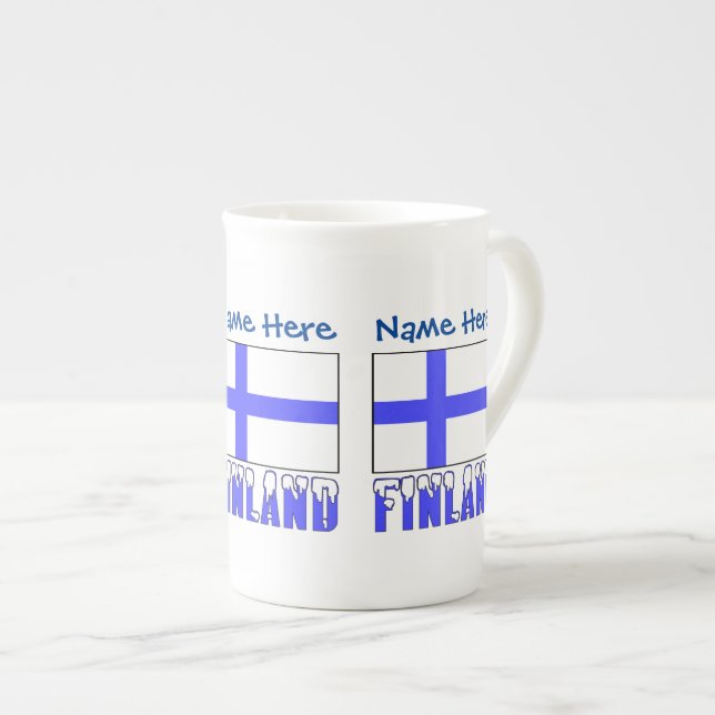 Finnland - Blaue Personalisierung der finnischen F Prozellantasse (Vorderseite Rechts)