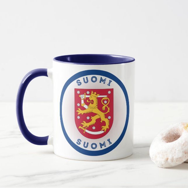 Finnland-Erbe-Emblem Tasse (Mit Donut)