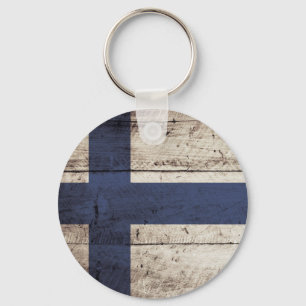 Finnland-Flagge auf altem hölzernem Korn Schlüsselanhänger