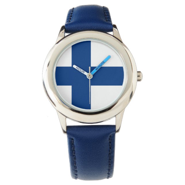 Finnland Flagge Finnisch Patriotisch Armbanduhr (Vorderseite)