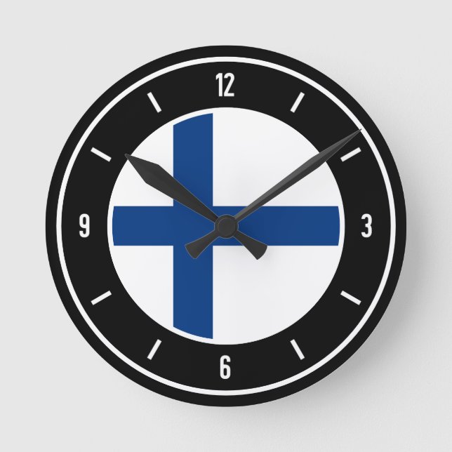 Finnland Flaggenelegante Runde Wanduhr (Vorderseite)