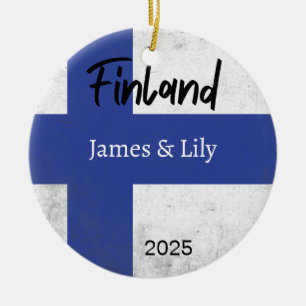 Finnland - Flaggenverzierung, Personalisiertes Fin Keramik Ornament