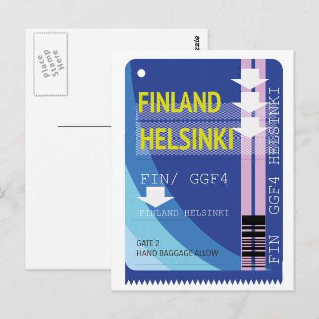 Finnland - Helsinki-Fahrkarte Postkarte (Vorne/Hinten)
